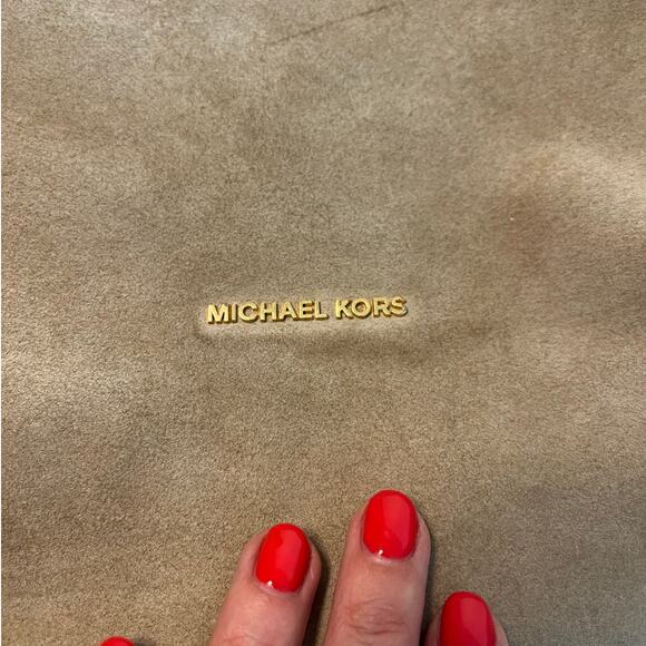 Michael Kors "Elyse" Soft Suede Large Shoulder Bag in Color Dune with Tassels - Picture 11 of 15